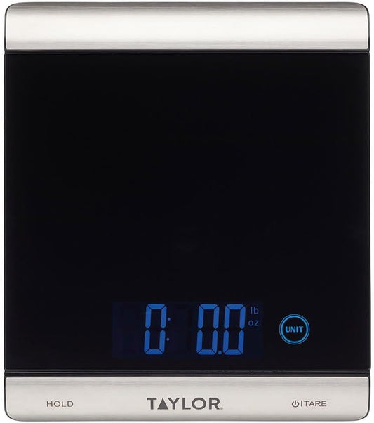 Pro Ultra High Capacity Digital Kitchen Food Scales, Compact Professional Standard with Precision Accuracy and Tare Feature, Black Glass And Stainless Steel, Weighs 15 kg Capacity