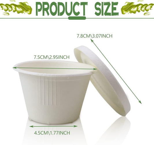 100-Pack 4 oz Disposable Paper Cups with Lids, White | Small Ice Cream Cups, 4 Ounce Natural Bagasse Fiber Recycleable Paper Bowls for Portion Condiments, Sauce, Souffle
