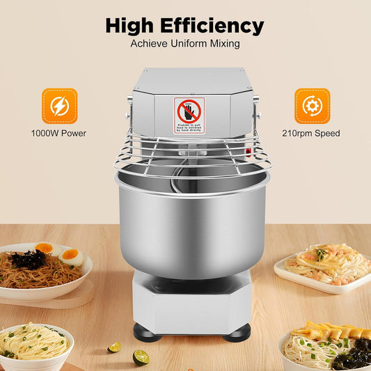 Commercial Dough Mixer 12Qt 750W Electric Dough Kneading Machine, 2-Speed Food Mixer with Stainless Steel Bowl for Pizza Dough, Bakery, Pastry, Cream Whipping, Jam Stirring, Restaurant & Home Kitchen