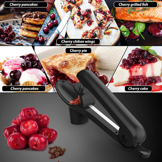 Cherry Pitter - Stainless Steel Cherries Pitter Tool Cherries Corer Cherry Remover for Making Cherry Jam with Lock Design(Black)