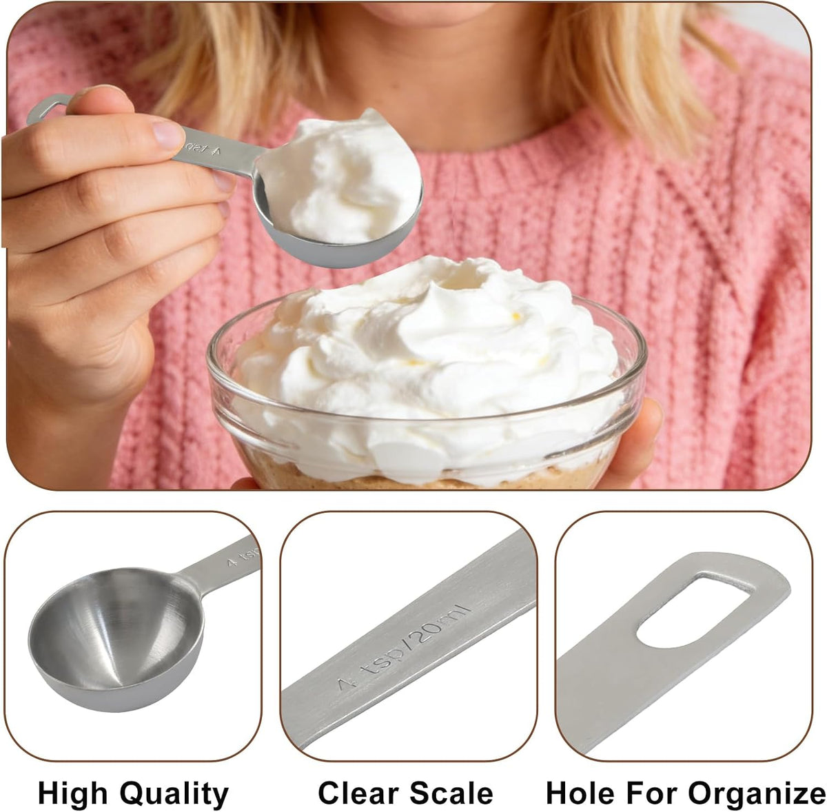2Pcs Stainless Steel Measuring Spoons, 2/3 Tbsp | 2 Tsp | 10 mL