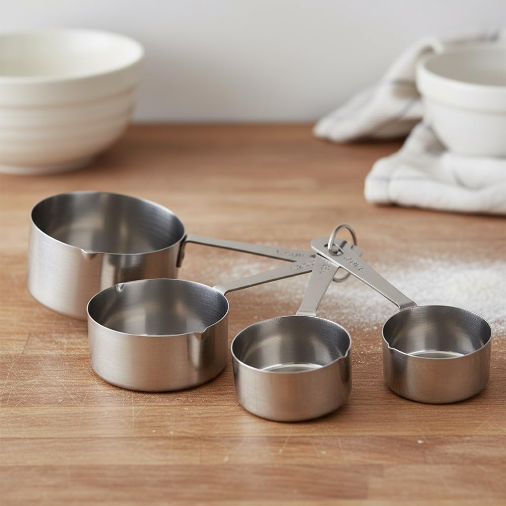 Stainless Steel Measuring Spoons, Engraved Labels - Silver, Set of 4 | Accurate Portion Sizes, 1/4 Tsp, 1/2 Tsp, 1 Tsp & 1 Tbsp for Precise Cooking & Baking, Easy Storage, Dishwasher Safe