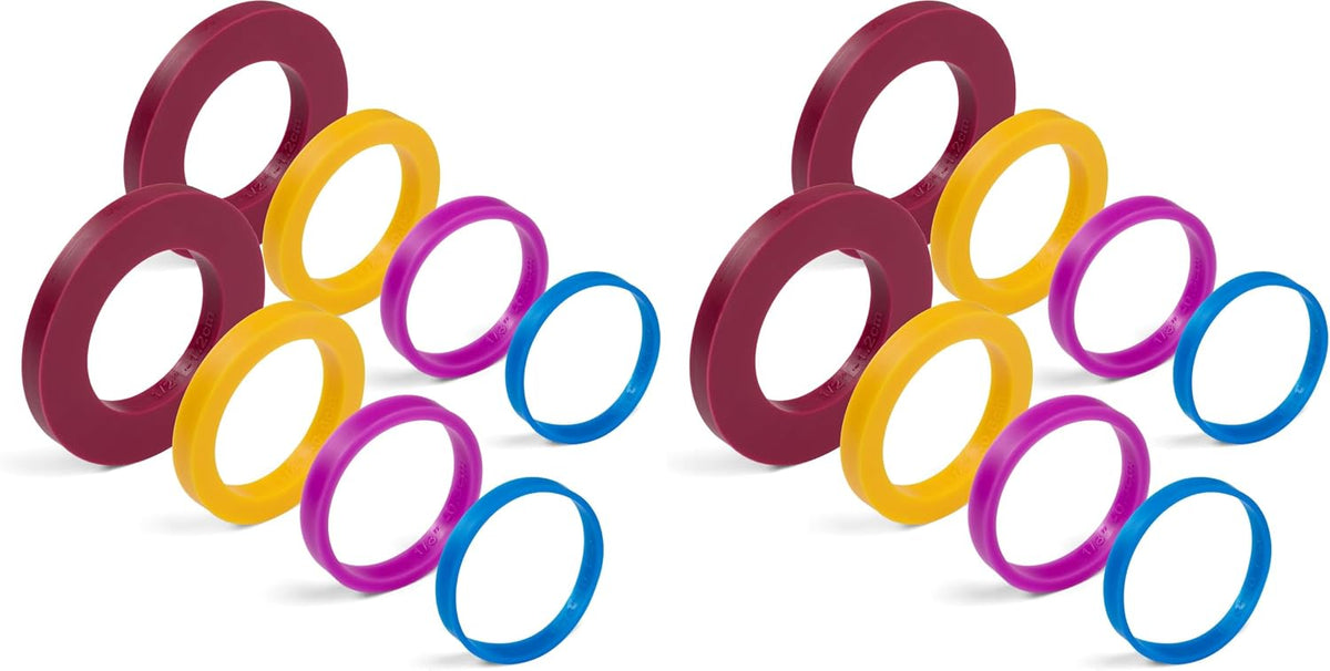 Rolling Pin Guide Ring Spacer Bands (8 Piece Set) Multicolored Flexible Silicone Slip On Baking Accessories Fit 1 3/4” to 2” Wide Dough Rollers