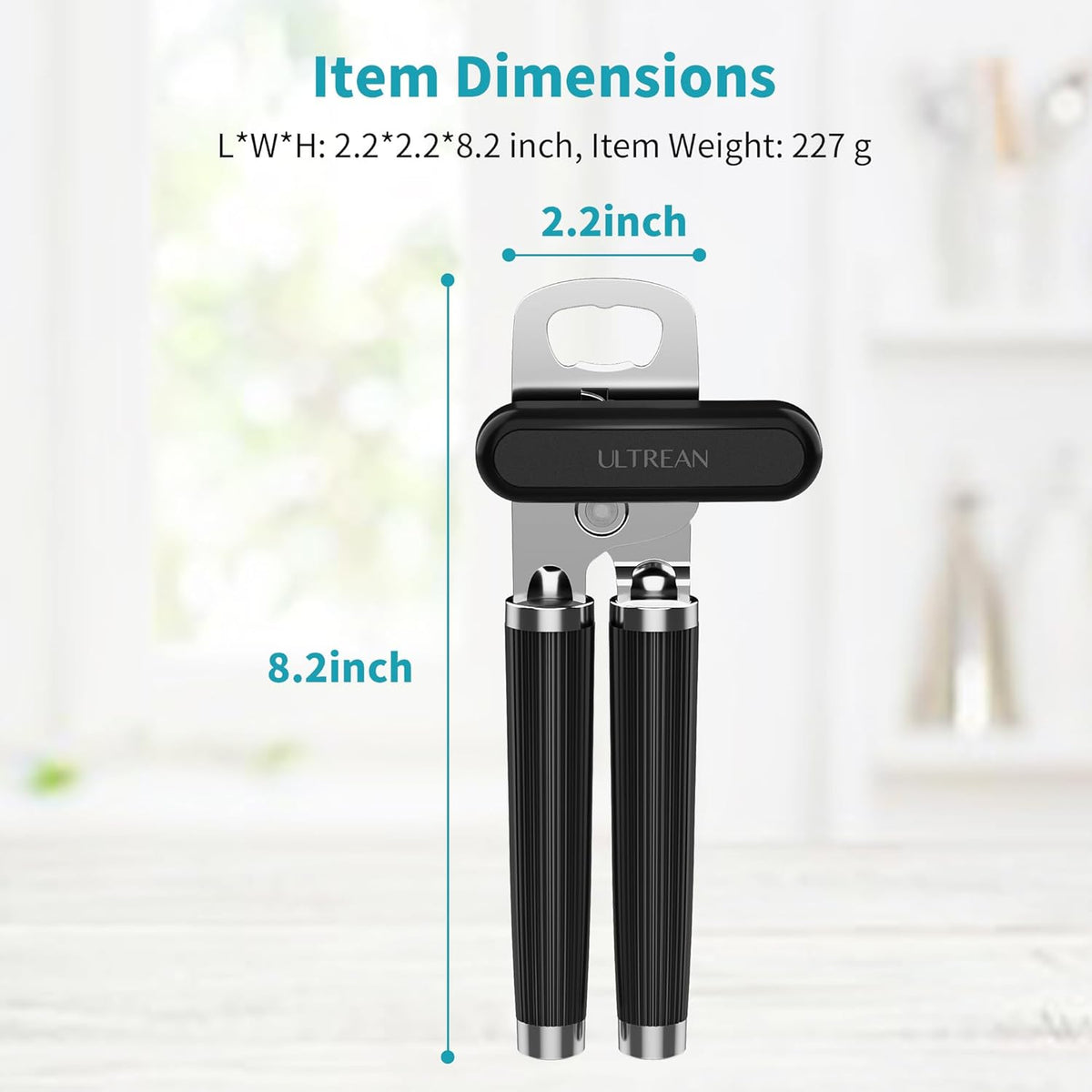 Can Opener Manual, Heavy Duty Stainless Steel Smooth Edge Can Opener with Ergonomic Handles and Oversized Easy Turn Knob for Seniors, Black