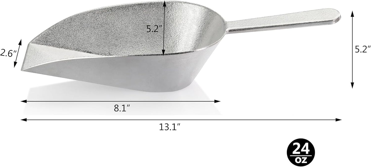 Cast Aluminum Flat Bottom Utility Scoop, 1oz, Silver
