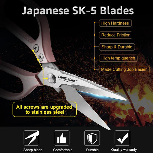 2 Pack Kitchen Shears,Kitchen Scissors Heavy Duty Serrated Blade for Cutting Meat, Food, Fish, Poultry Sharp Scissors, Apartment Kitchen Accessories,Gift Herb Scissor(Rose Glod)