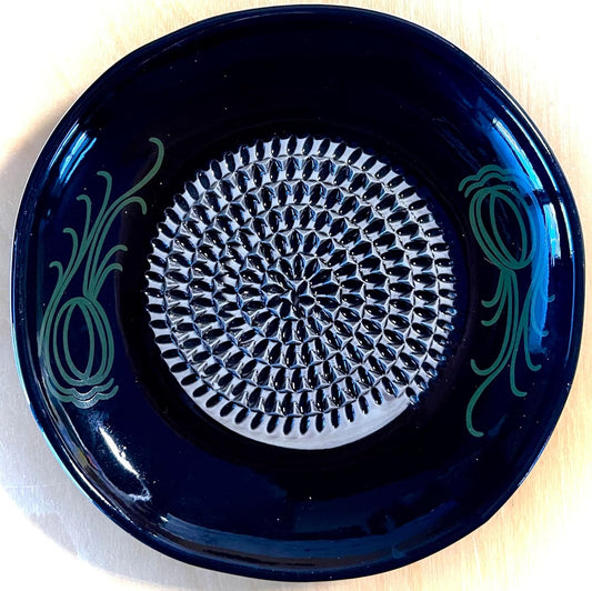 Premium Ceramic Garlic Grater Plate Set - Black Garlic | Includes 5.25" Plate, Peeler, Brush, and Stand - For Strawberries, Ginger, Chocolate, Cheese, and more - Make your own puree!