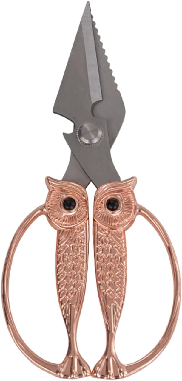 Owl Kitchen Scissors All Purpose, Stainless Steel Heavy Duty Sharp Shears for Meat, Chicken, Fish, Poultry, Herb, Bread (Gun-black, Medium)