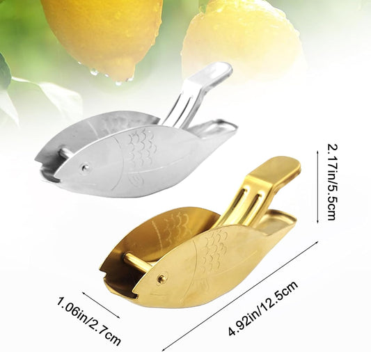 Fish Shape Lemon Squeezer, Stainless Steel Manual Lemon Juicer, Portable Lime Citrus, Heavy Duty Manual Squeeze Hand Press Juice for Cocktails Drinks Cooking (Gold)