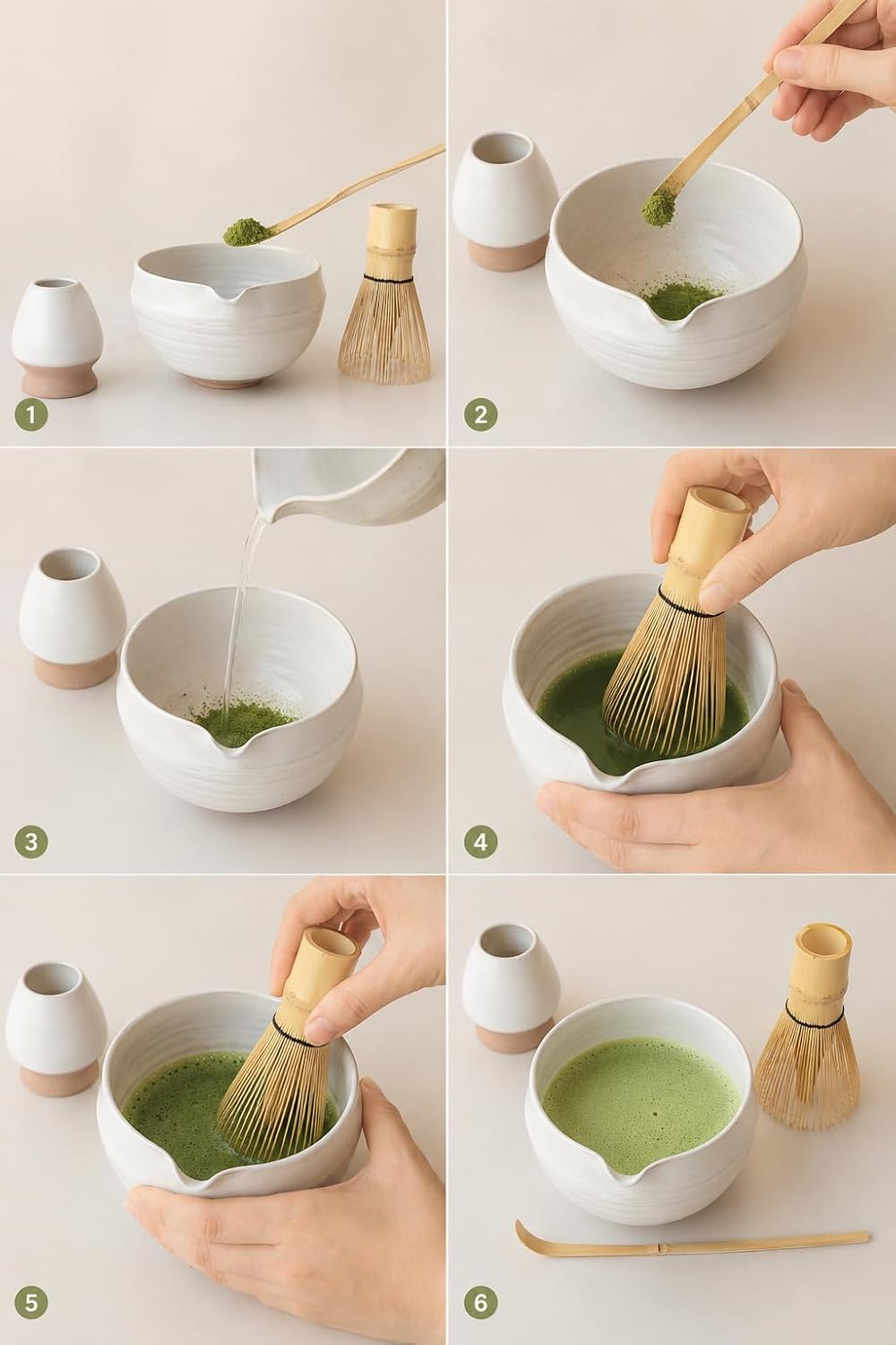 Matcha Set, 5 Pcs Matcha Whisk Set, Matte Buttercream Glaze, 17oz | Elegant Rounded Bowl with Folded Rim, Balanced Weight & Comfortable Size, Gift Box Included