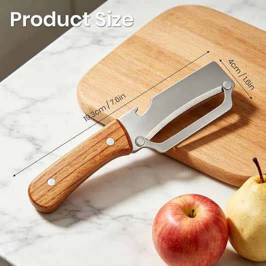 Multi-Functional Vegetable Peeler for Kitchen with Bottle Opener | 2-in-1 Stainless Steel Kitchen Tool with Wooden Handle Stainless Steel Blade for Fruit Apple Carrot Potato Pumpkin (1PCS)