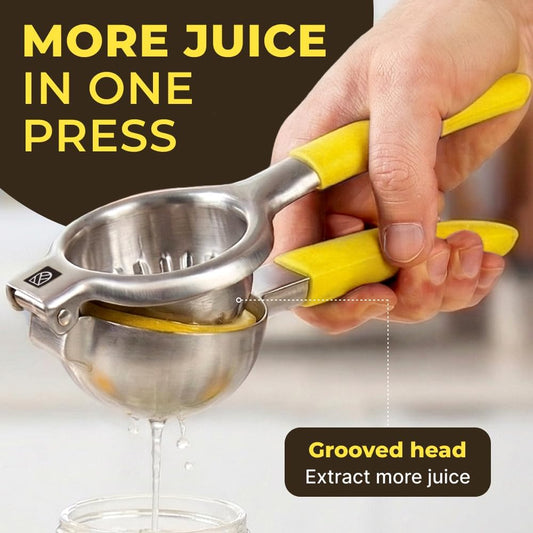 Stainless Steel Lemon Squeezer Press - No Seeds, Pro-Grade, Effortlessly Get Every Drop - Manual Non-Slip Grip Design - Lemon Lime Squeezer, Orange, and Citrus Fruit Hand Held Lemon Juicer Squeezer