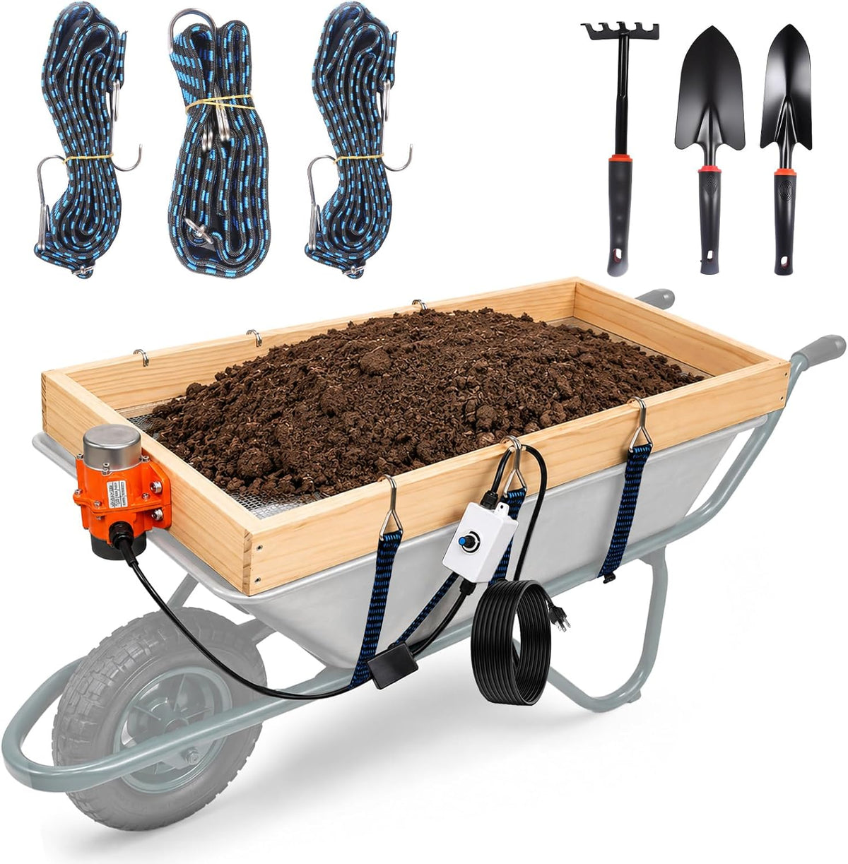 2 Pack Soil Sifter for Gardening - Rock Compost Sand Sifter Fits 5-Gallon Buckets 1/4 Inch & 1/8 Inch Mesh Sifting Screen Sieve for Gravel, Dirt, Sawdust with Repotting Mat