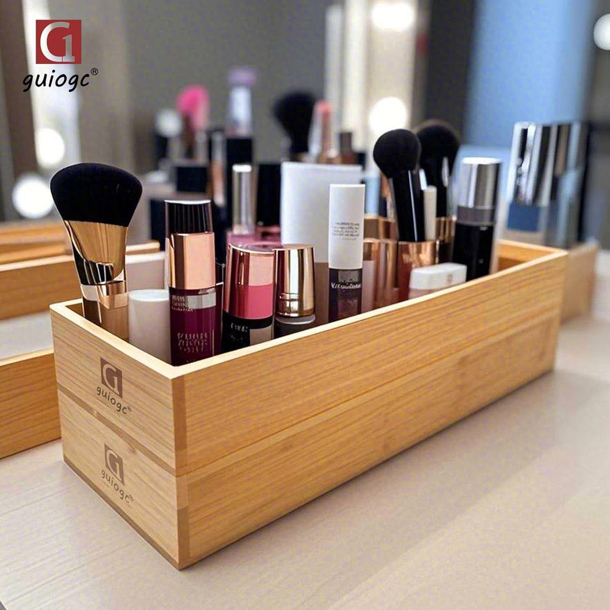 Bamboo Drawer Silverware Organizer, Silverware Tray, Flatware Organizer, Bamboo Storage Box Suitable for Office, Bathroom and other objects storage (14.2"x5"x2"-Set of 2)