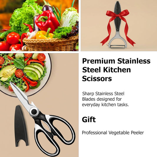 Heavy Duty Kitchen Shears – Sharp Stainless Steel Scissors for Everyday Kitchen Use, 4-in-1, Comfort Grip, Dishwasher Safe