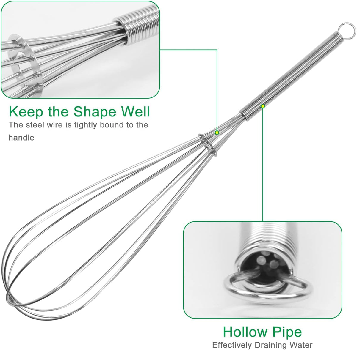 Whisks for Cooking Set, Stainless Steel Wisker for Baking, Blending, Rust-Proof Balloon Wire Whisker Egg Whisk Hand Mixers (8 in + 12 in, 2)