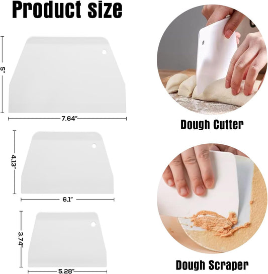 Plastic Cake Scrapers and Smoother DIY Tools for Bread White, 3 Pcs | Dough Cutter Flexible Bench Scraper Multipurpose Scrappers for Dough Fondant Icing