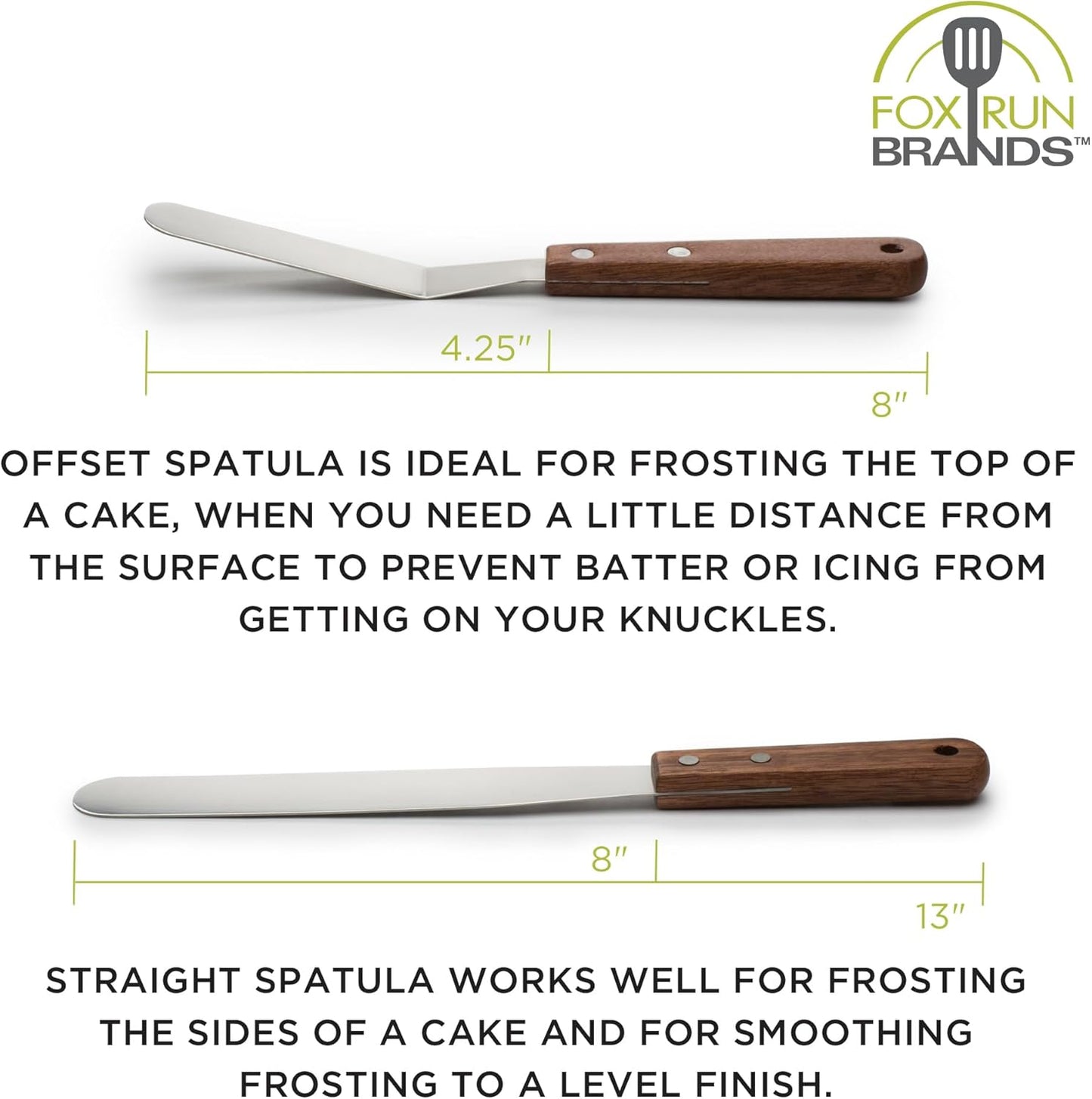 Fox Run Offset Icing Spatula, 4.25-Inch Stainless Steel Blade, Wood Handle, Metallic