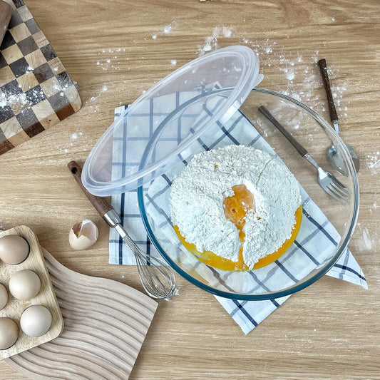 4.7QT Large Glass Mixing Bowl with White Lid, Big Salad Bowl with Lid, Large Glass Bowls for Sourdough and Kithen