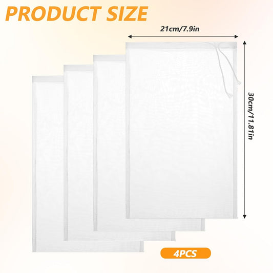 4 Pack Nut Milk Bag 12 x 8 Inch Nut Bag Strainer Reusable Nylon Cloth Bags for Straining 200 Mesh Fine Mesh Bags for Straining Fruit Juice Coffee Yogurt Cheese Tofu Cold Brew Filter