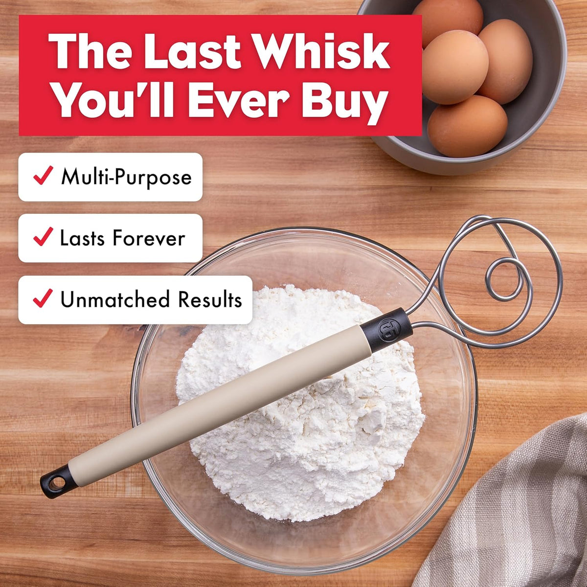 Dough Whisk - Heavy Duty Dishwasher-Safe Mixing Tool