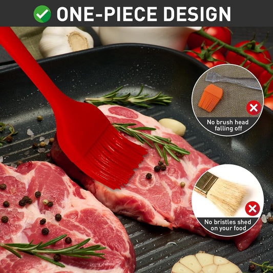 Basting Pastry Brush, 2pcs 10+8 in BBQ Sauce Brush (Red) | Silicone Kitchen Brush for Heat Resistant, For Oil, Sauce, Butter, BBQ, Grill and Marinade, BPA Free, Dishwasher Safe
