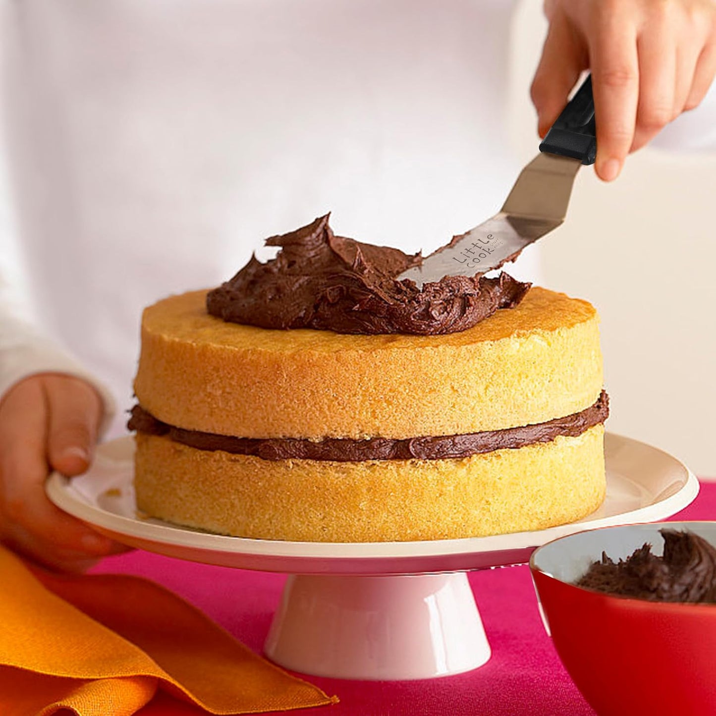 Icing Spatula, Little Cook Stainless Steel Offset Spatula, Cake Spatula with Ergonomic PP Handle, Multi-purpose Frosting Spreader for Home, Kitchen, Baking, Dishwasher Safe (6 inch)