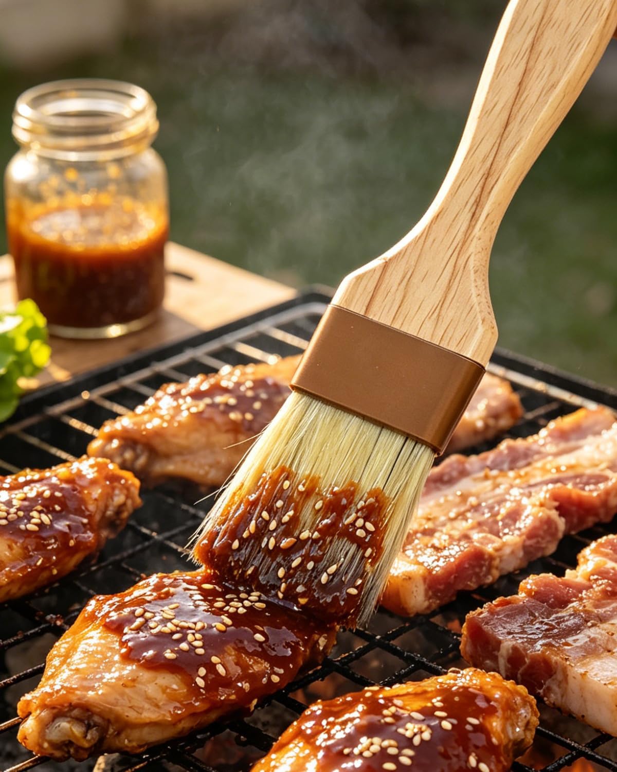 Pastry Basting Brush - Food Grade, No Shedding Natural Bristle, Heat Resistant Wooden Handle, Durable Kitchen Tool for Baking, Cooking, Butter, Egg Wash, Glazing, Oil, Sauce (1" & 1.5")
