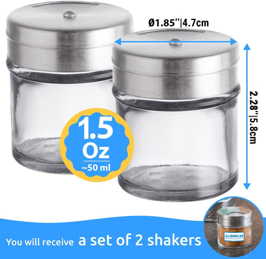 CUSINIUM 2-Pack 1.5oz Glass Spice Seasonings Shaker With Adjustable Lid