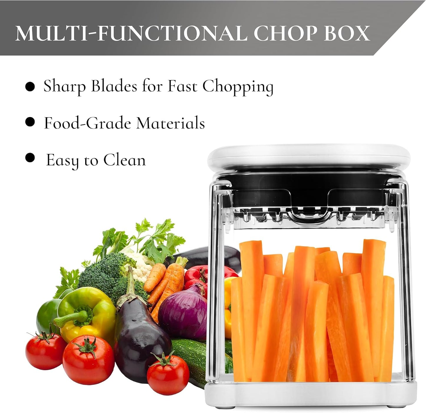 4-in-1 French Fry Cutter Potato Slicer with Container Manual Vegetable Chopper with 4 Blades Potato Cutter for Fries Apple Slicer & Onion Dicer
