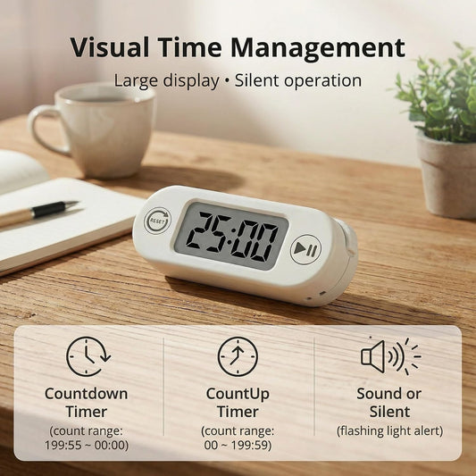 Digital Timer for Kids, Countdown Timer with Rotary Knob, Silent & Sound Modes, Large Display, Easy Reset for Kitchen, Cooking, Egg, Classroom, Teacher, Exercise, Study