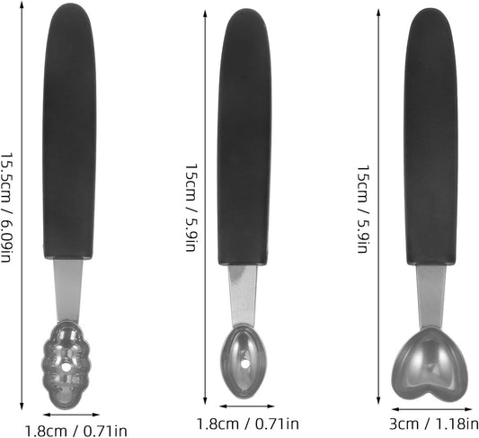 3pcs Stainless Steel Fruit Scoops Set with Ice Cream Spoon, Watermelon Baller, Heart-shaped and Oval Melon Scoopers for Household Kitchen and Party Use
