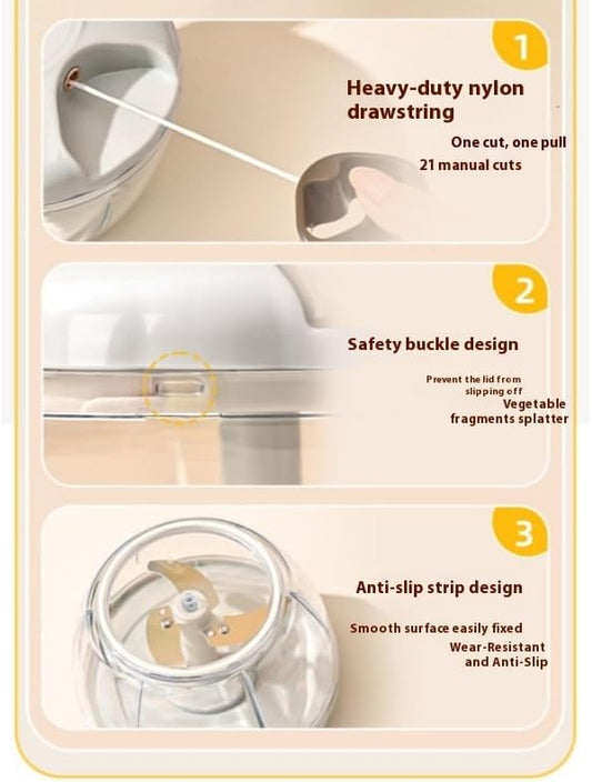 Food Chopper Hand Pull String Vegetable Cutter Onions Garlic Chopper Portable Food Mincer for Garlic Ginger Herbs Nuts Durable Kitchen Food Processor (500 ML)