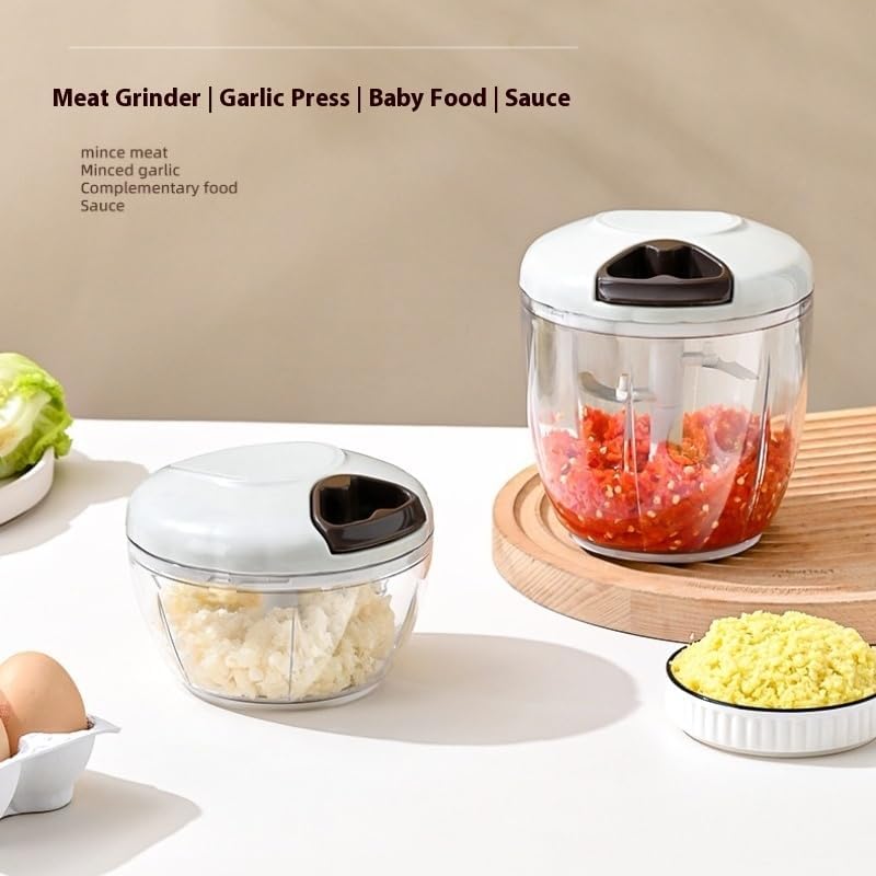 Food Chopper Hand Pull String Vegetable Cutter Onions Garlic Chopper Portable Food Mincer for Garlic Ginger Herbs Nuts Durable Kitchen Food Processor (500 ML)