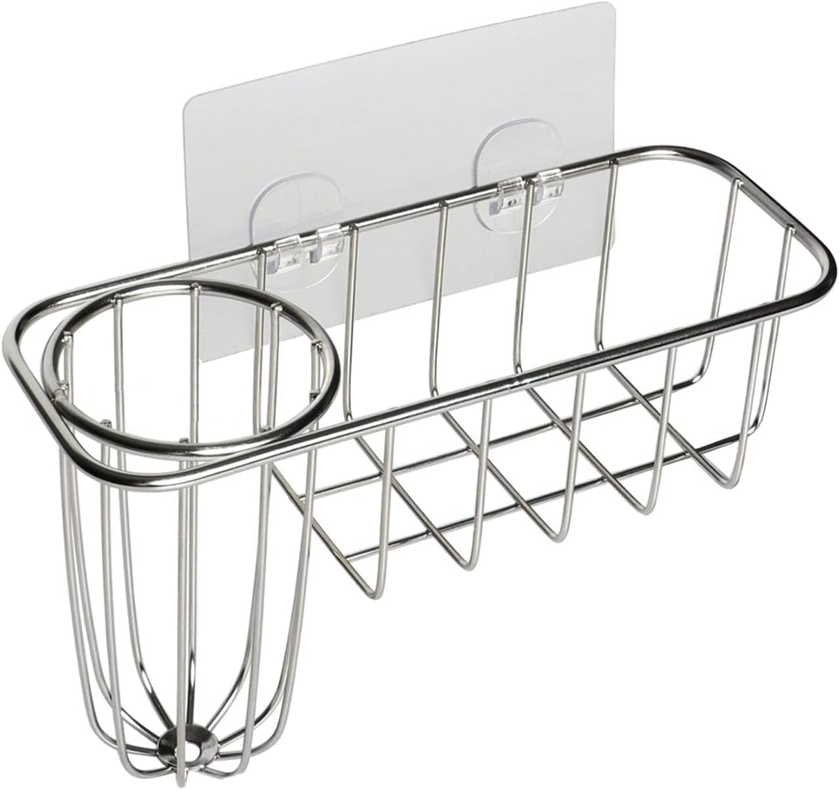 Kitchen Sponge Holder, Stainless Steel Sink Caddy with Brush Holder | No-Drill Setup, In-Sink Adhesive Mount, Open Grid Drainage, Sink Strainer, Soap and Scrubber Storage, Rust-Resistant