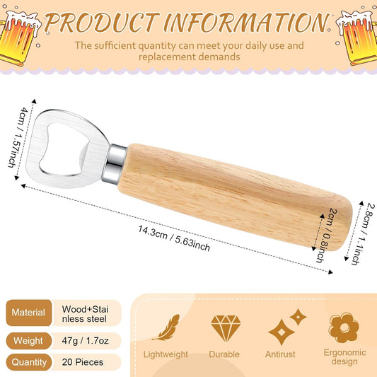 20 Pcs Stainless Steel Bottle Opener Bartender Wood Beer Opener Cider Wine Opener Bottle Opener with Wooden Handle Engraved Gift Set for Wedding Party Home Kitchen Bar Restaurant