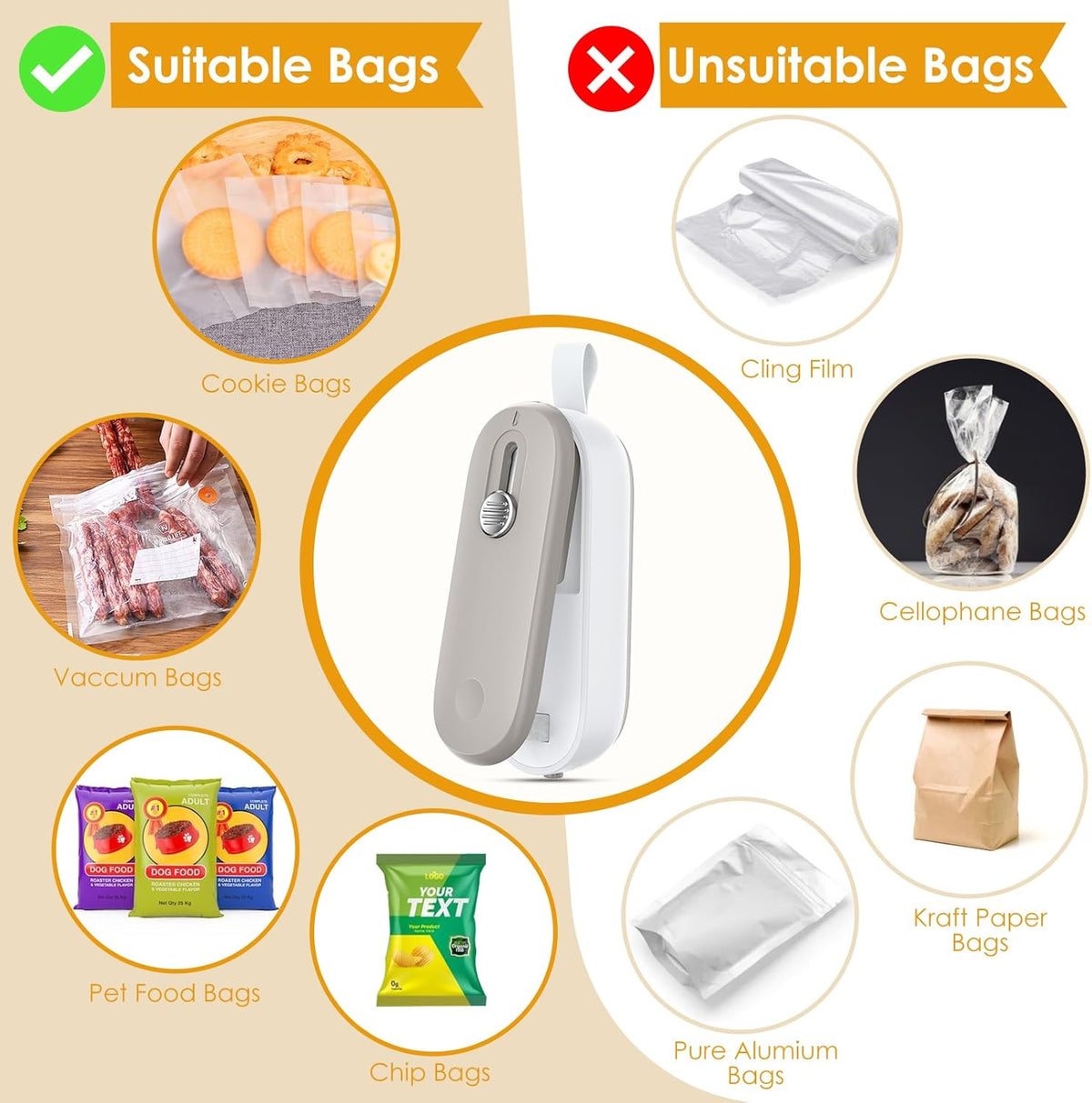 Mini Bag Sealer, 2 in 1 Bag Sealer Heat Seal with Cutter and with Lanyard, Mini Bag Resealer Machine for Plastic Bags Snack Bags Food Storage (Batteries Included)