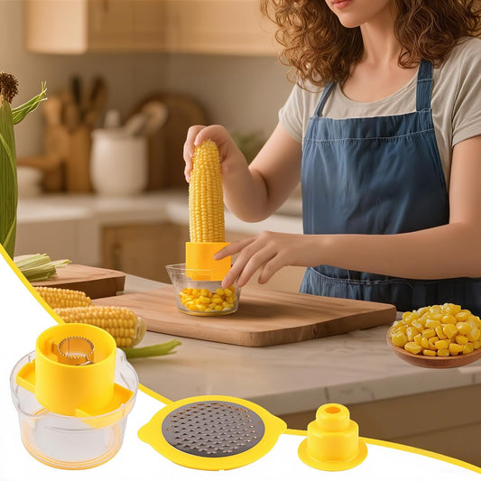 Corn on the Cob Stripper Tool, Corn Sheller - Quickly Strip and Peel Corn, Includes a Bowl for Corn Kernels, Grinder, and a Safe Handle
