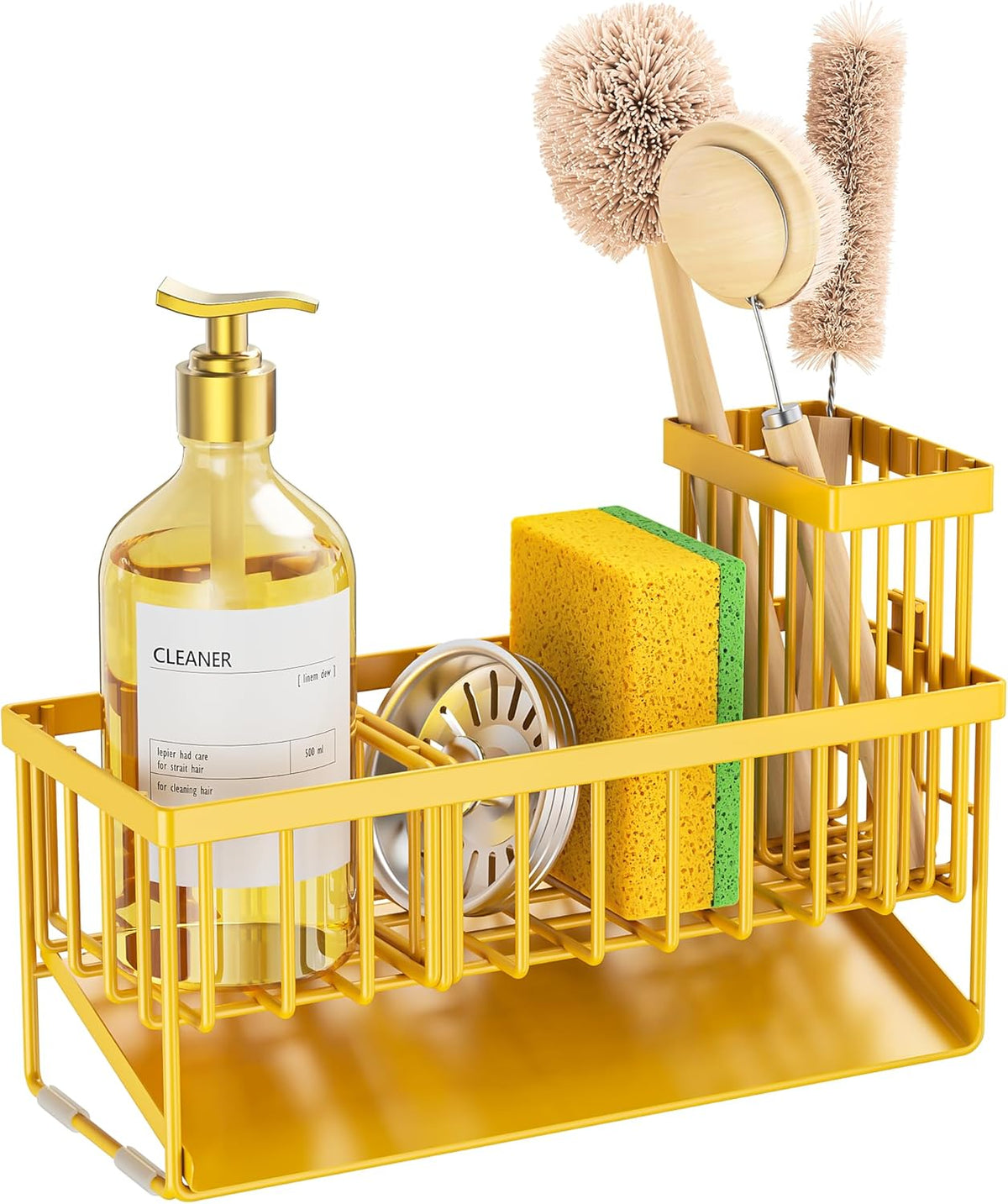 Cisily Sink Caddy Sponge Holder for Kitchen with Brush Holder and Stainless Steel Self Drain Tray, Rustproof Kitchen Sink Organizer for Sponge, Soap Dispenser Storage Accessories