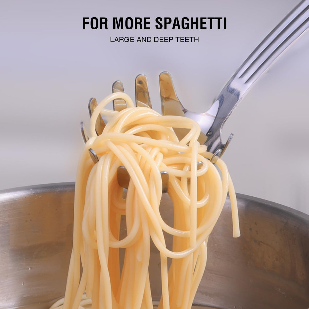 New Upgraded 12 inch Stainless Steel Spaghetti Server Spoon with Teeth - Pasta Fork Pasta Server Noodle Spoon Heavy Duty Cooking Utensils Classic Dishwasher Safe 1Pc