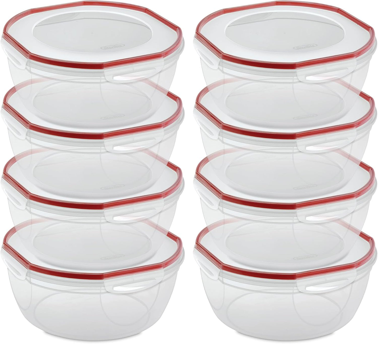 Ultra-Seal 8.1 Qt Bowl, Large Airtight Food Storage Container, Latching Lid, Microwave and Dishwasher Safe, Clear With Red Gasket, 2-Pack