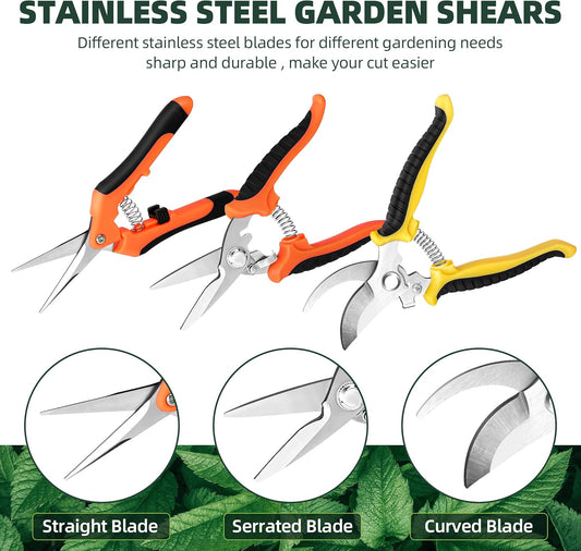 3 Pack Garden Pruning Shears Scissors Clippers Stainless Steel | Gardening Shears, Gardening Shears, Pruning Snips for Gardening Tools, Securely Lock, Non-Slip, Ergonomically Designed