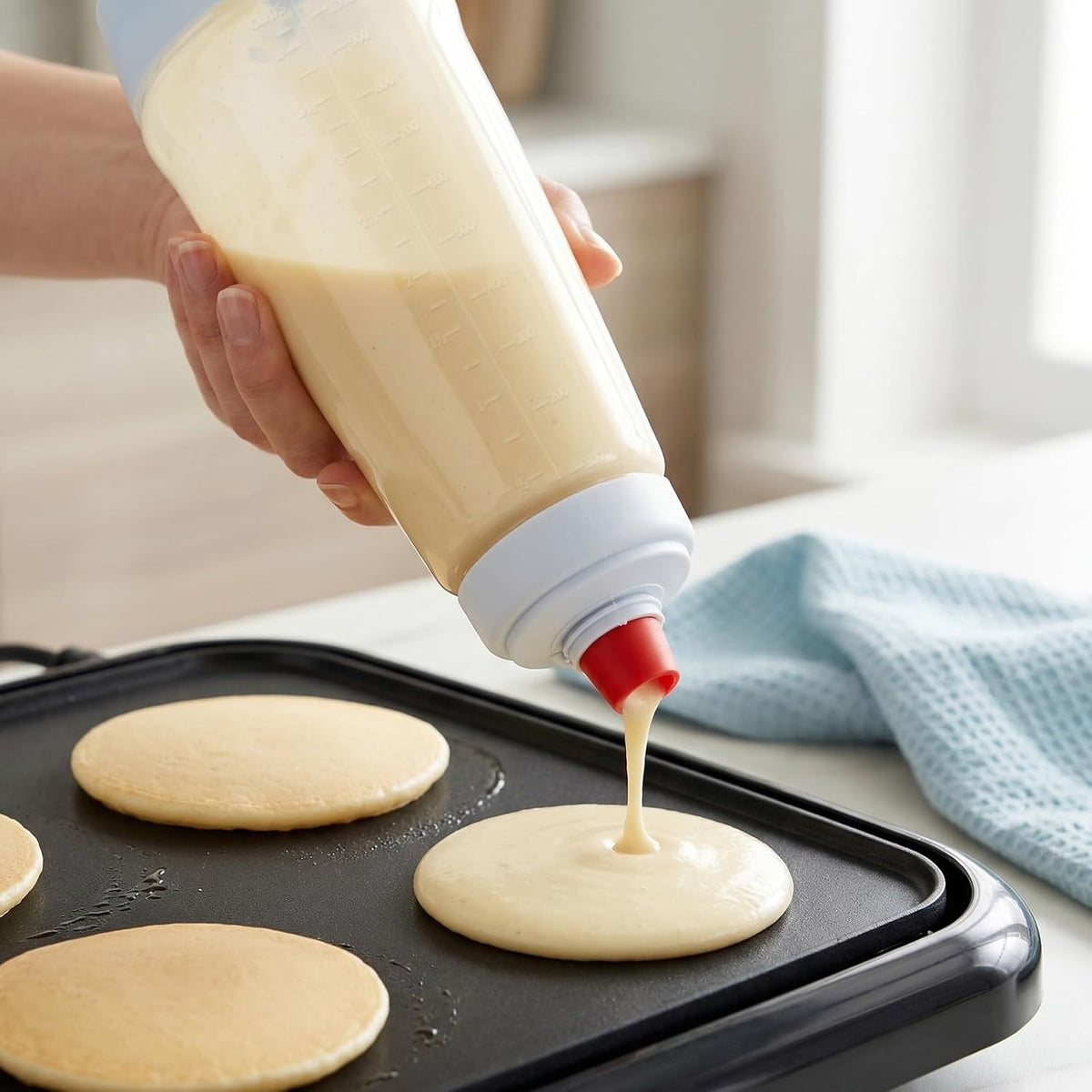 Pancake Batter Dispenser with BlenderBall & Wire Whisk Includes Silicone Spatula & Cleaning Brush
