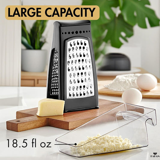 Grater with Collection Box and Stainless Steel Blades | Handheld Ergonomic Cheese & Vegetable Grater with Container | 18.5 oz Box | Dishwasher Safe
