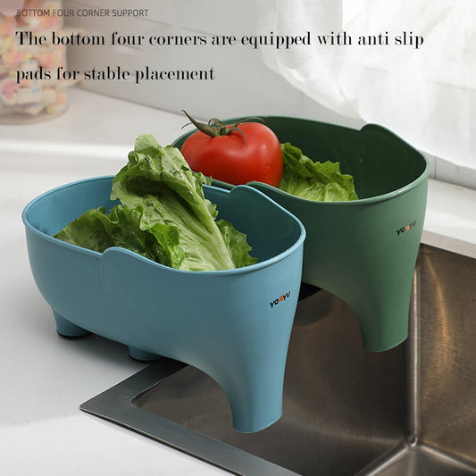 Vegetables Washing Basket Elephant Drainage Basket Fruit Basket for Draining Pasta Noodles Kitchen, PP Material, 22x14x10cm (Pink)