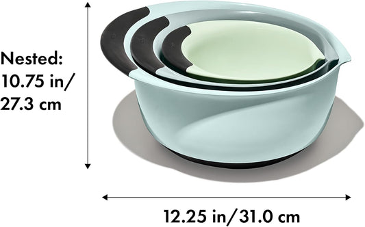 Good Grips 3-Piece Plastic Mixing Bowl Set - Cadet Blue, Tower Gray, Jade, Small, Medium, Large