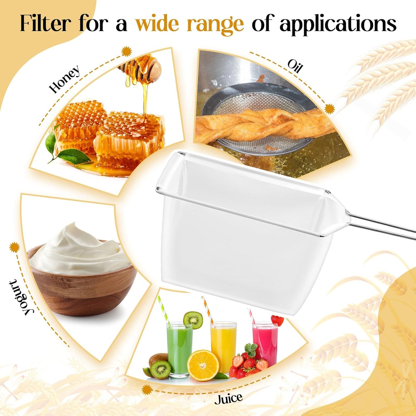 9 Inch Fryer Oil Filter with Stainless Steel Handle Frame, Reusable Fine Mesh Strainer Bag Cooking Oil Filter Separator for Food Maple Syrup Deep Fryer Pot Kitchen Restaurant- Easy to Clean