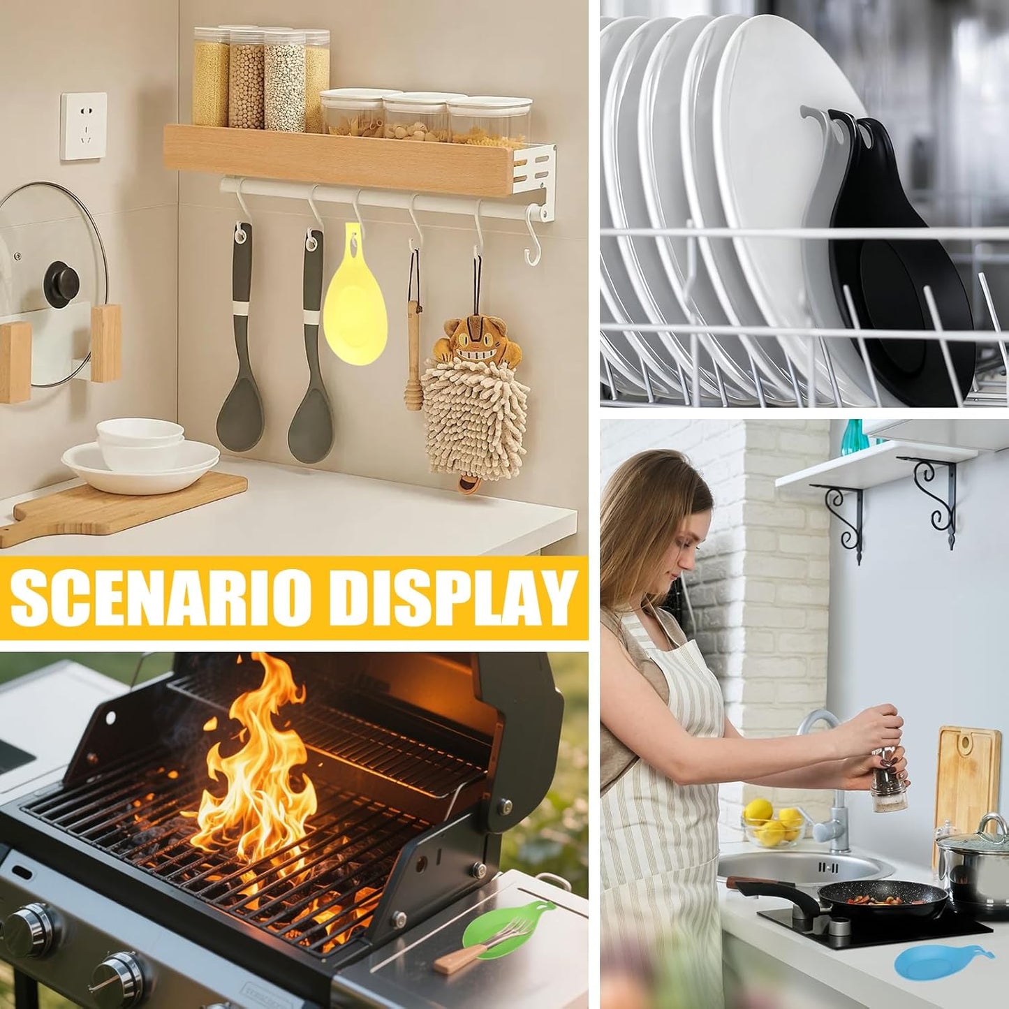 6 pcs Silicone Spoon Holders,Heat Resistant Spoon Rests Kitchen Utensils Holder for Stove Spoon Holder,Tongs,Ladles