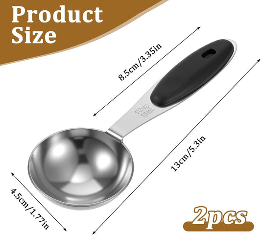 2 Pcs 1 Tbsp (3tsp, 15ml, 1/2oz) Single Measuring Spoons, Stainless Steel with Black Silicone Grip Long Handle Measuring Scoop for Coffee Pet Food Grains Protein Spices Dry Goods