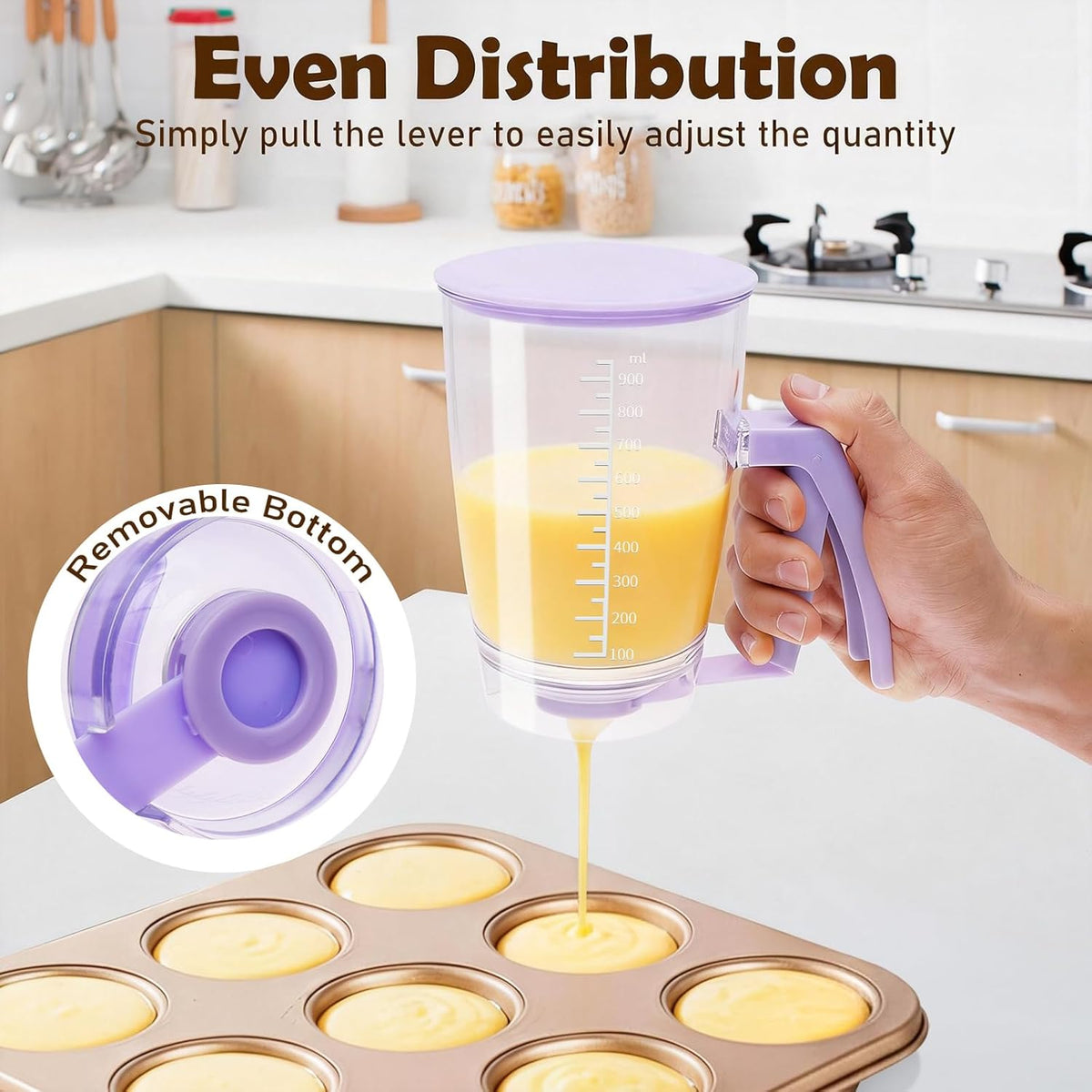 Pancake Batter Dispenser, Kitchen Must Have Tool for Pancakes, Cupcake, Waffle, Cupcake & Crepe, Batter Separator Maker with Measuring Label and Squeeze Handle, Baking Supplies for Griddle